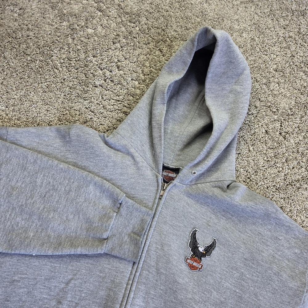 VINTAGE Harley-Davidson Hoodie Mens XL/XXL Gray Full Zip Hooded Biker Moto Eagle
